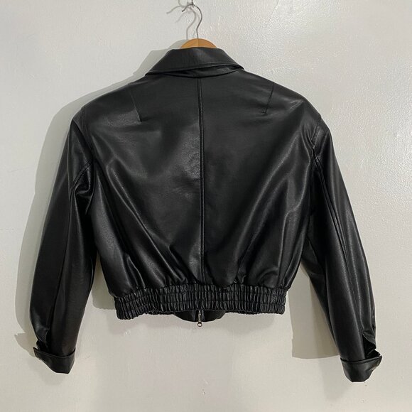 Vegan Leather Cropped Moto jacket by Flaunt Seoul (Korean made) - Picture 2 of 7